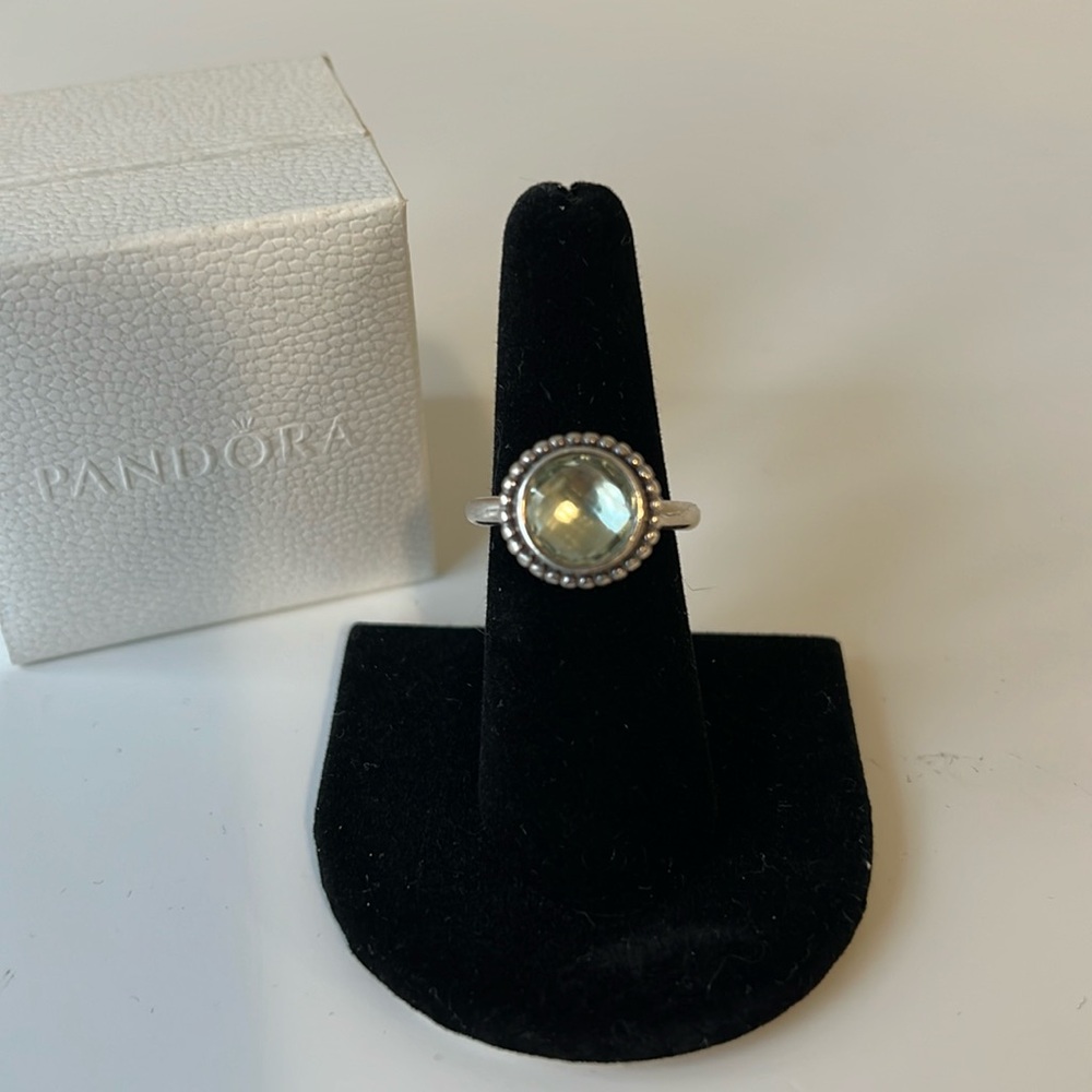 Pandora Autumn Skies Green Amethyst Sterling Silver 925 ALE Ring Size 54